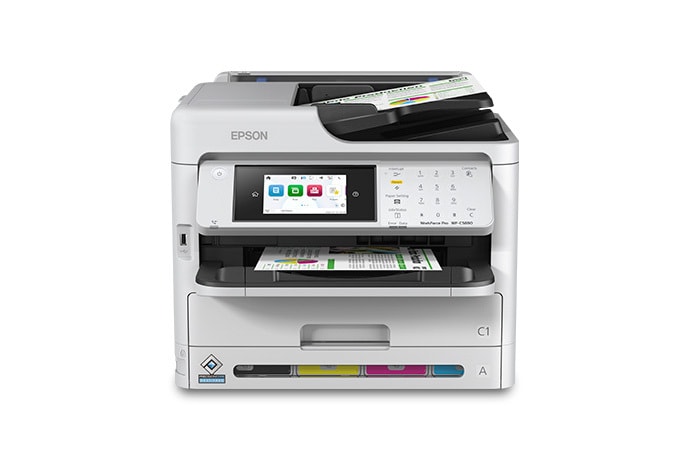 Vista frontal de la Epson WorkForce Pro WF-C5890 sobre fondo blanco